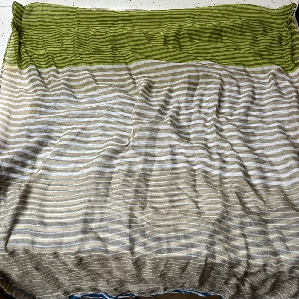 The Royal Standard Infinity Scarf Women’s Blue Green Tan Striped Lightweight